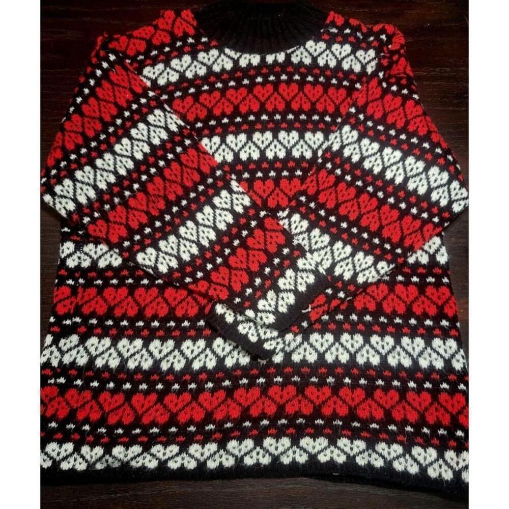 Vintage 90s American Pride Made In USA Red Black Hearts Sweater Size L